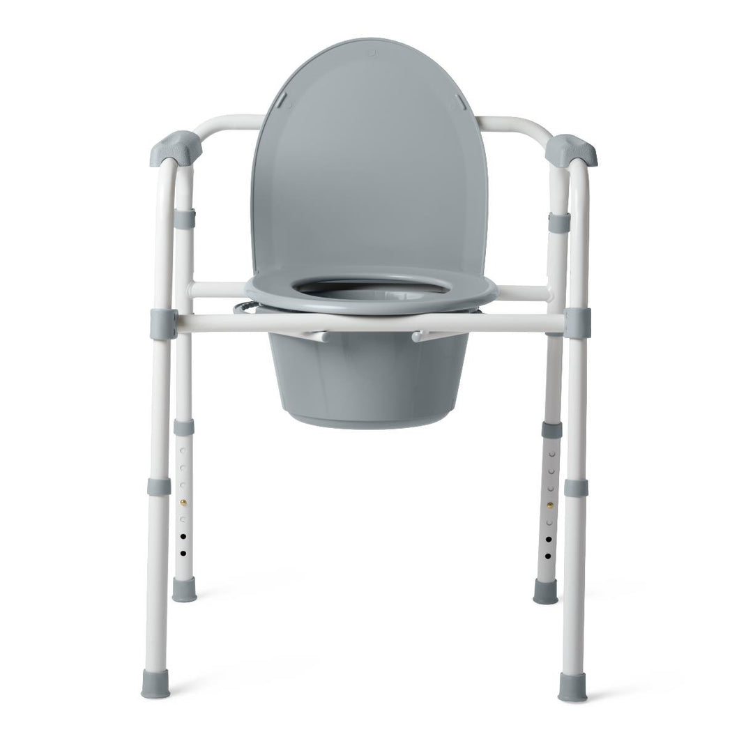 Medline Steel 3-in-1 Folding Commode, Includes Seat with Lid, Bucket, Armrests, and Splashguard  #G1-200X1